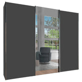 Monaco 3000 Graphite Decor Large Sliding Door Wardrobe with Mirror - Pendle Village Furniture